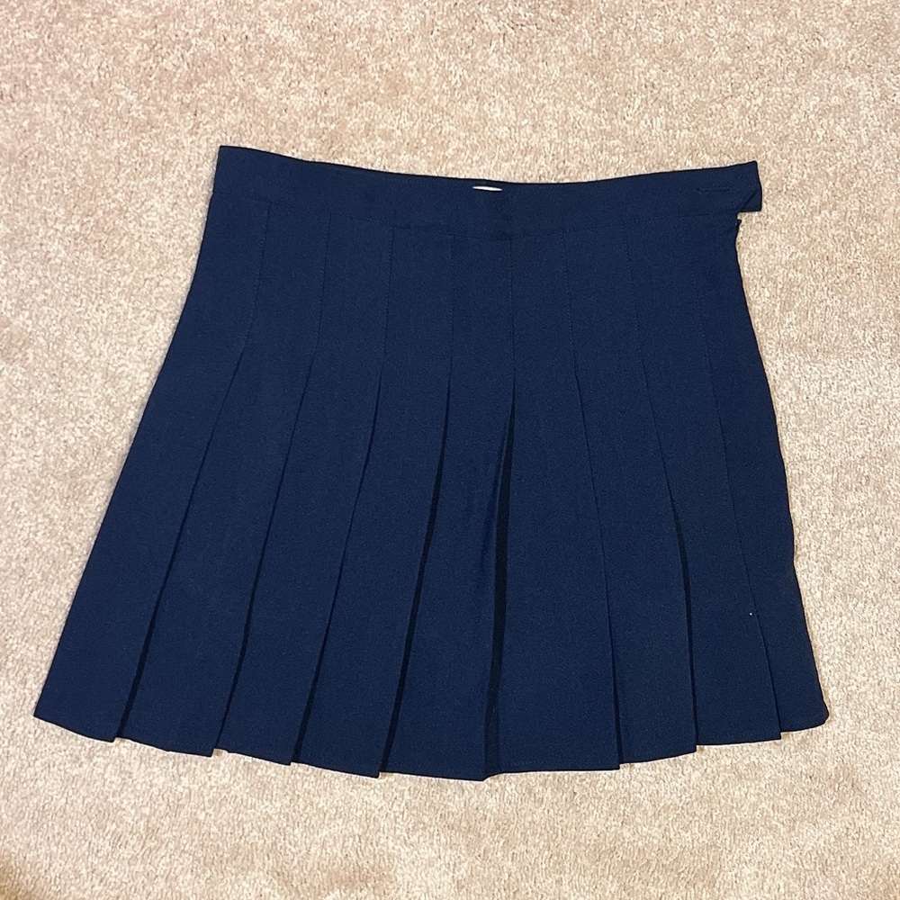 Navy blue pleated mini skirt